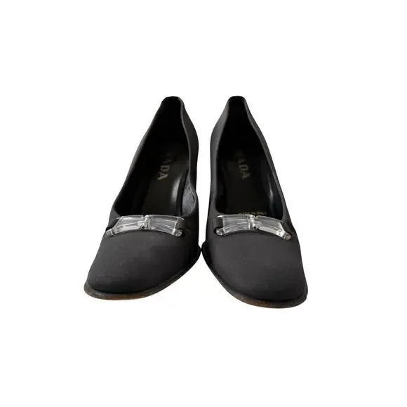 Prada Block Heel Pumps Womens Size 38.5 (US 8.5) Black Vintage Old Money Preppy - Picture 5 of 12